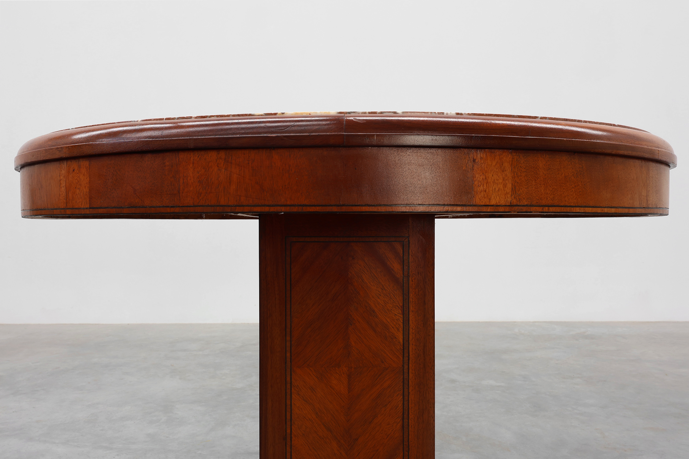Oval Art Deco Side Table in Walnut with Marble Top by De Coene, Belgium, ca. 1925thumbnail